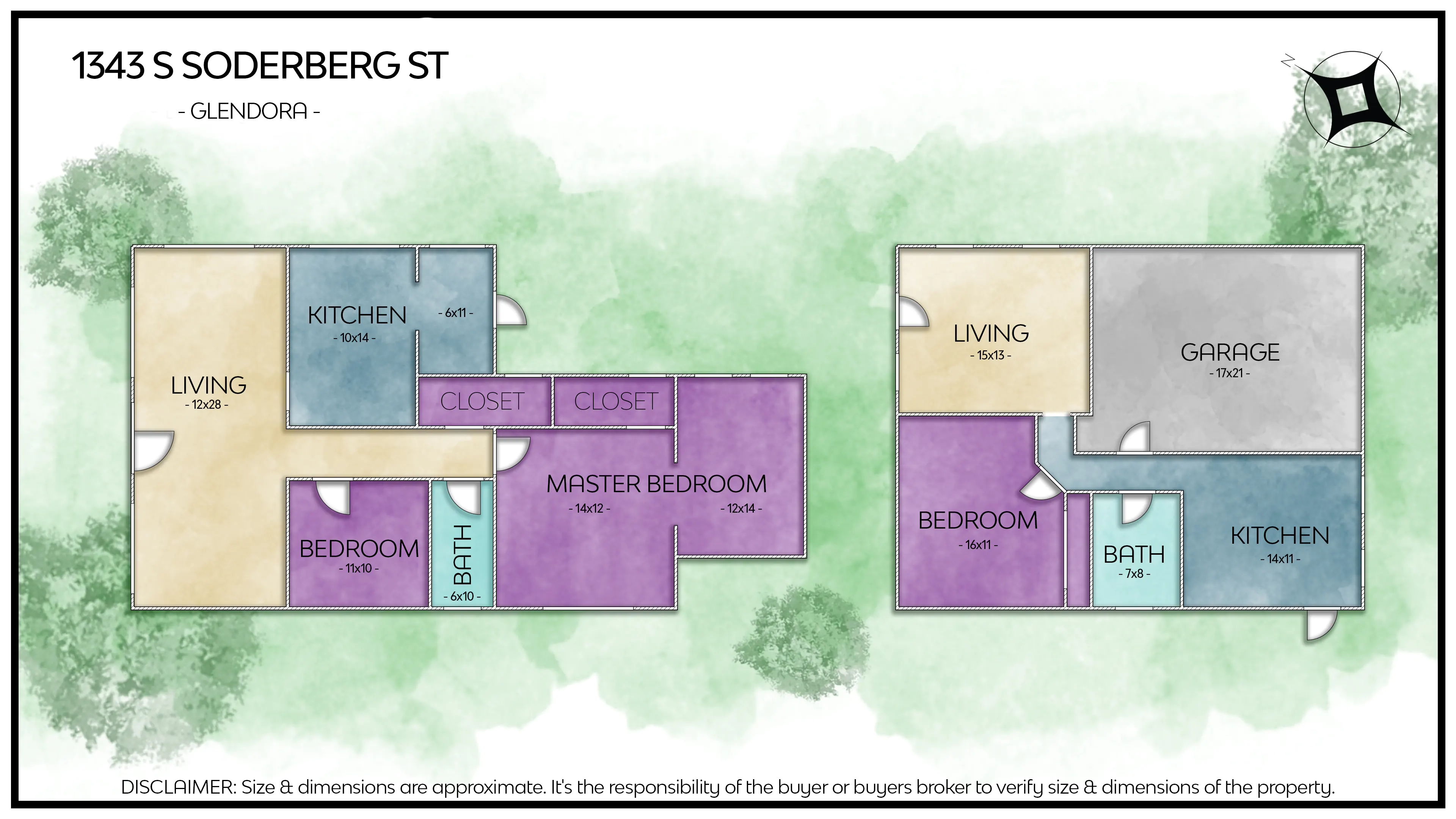 Watercolor floor plan of a Glendora property, illustrating HighSellHomes.com's floor plan services